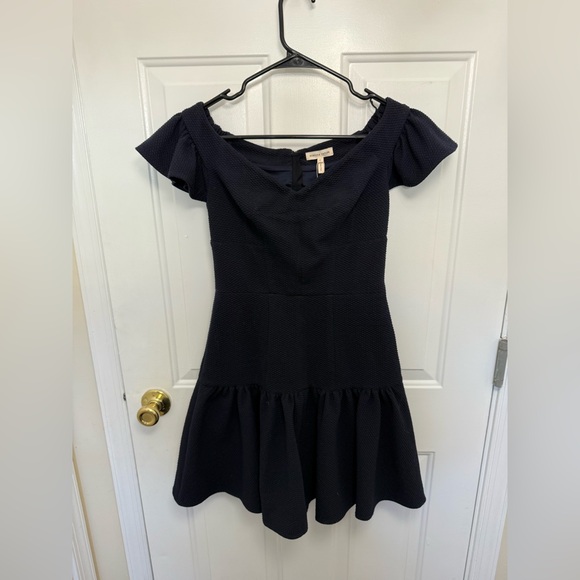 NWT Rebecca Taylor Navy Blue Off The Shoulder Drop Waist Dress Size 2 - Picture 2 of 10